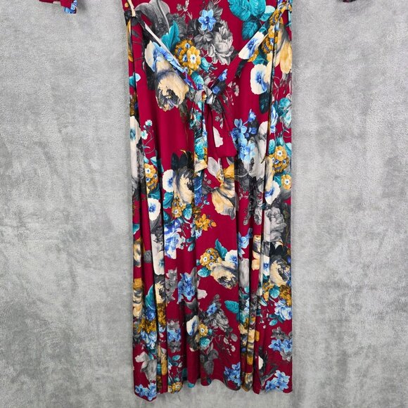 Womens Filly Flair Red Floral Maxi Dress Tie Waist 3/4 Sleeve Polyester Size L - Picture 4 of 10